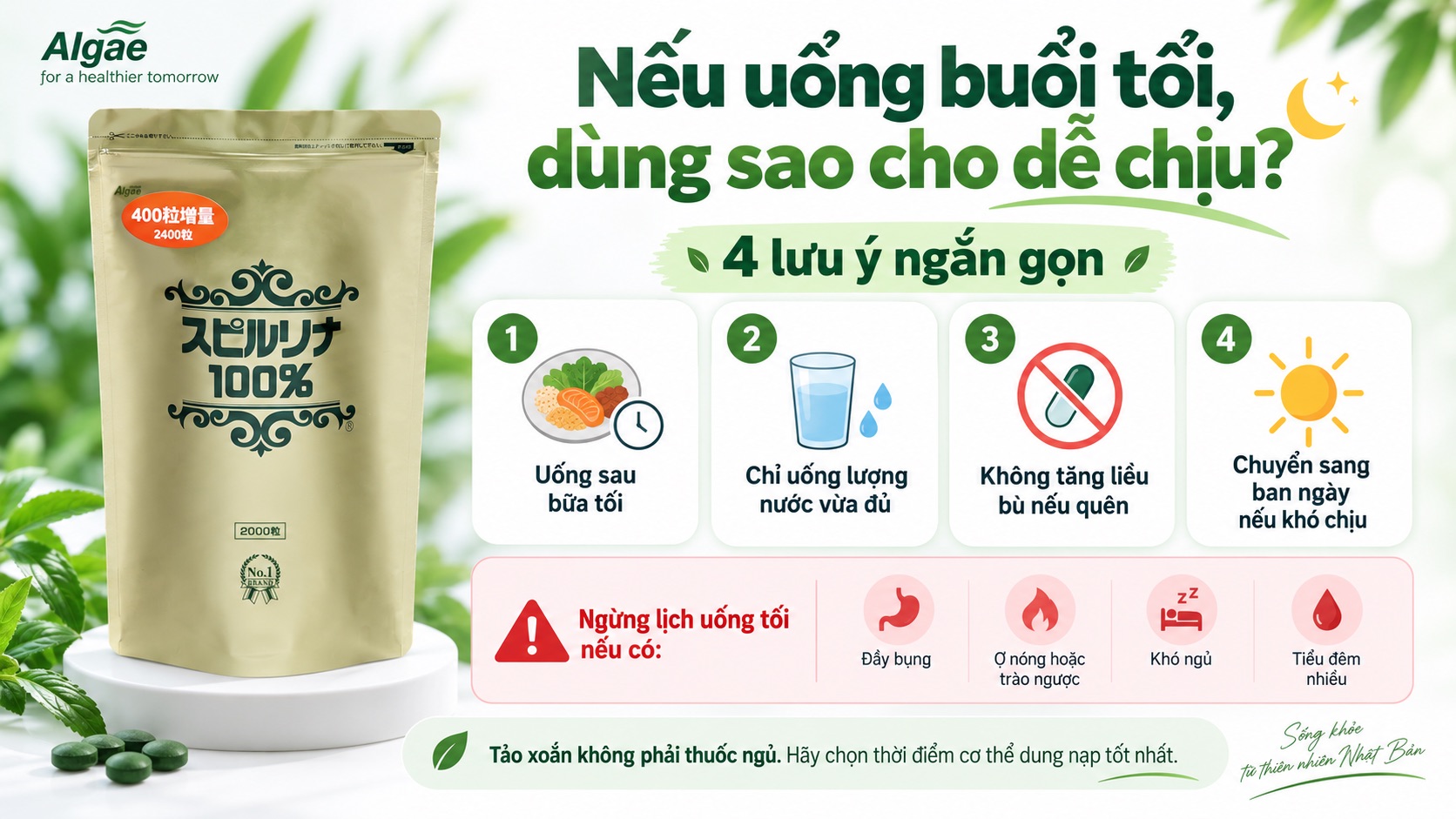 Uống tảo xoắn trước khi ngủ