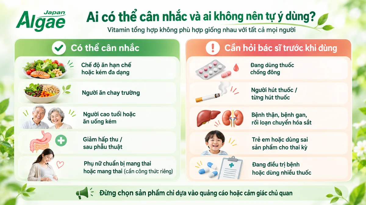 Những ai có thể cân nhắc vitamin tổng hợp và những người nên hỏi bác sĩ trước khi dùng