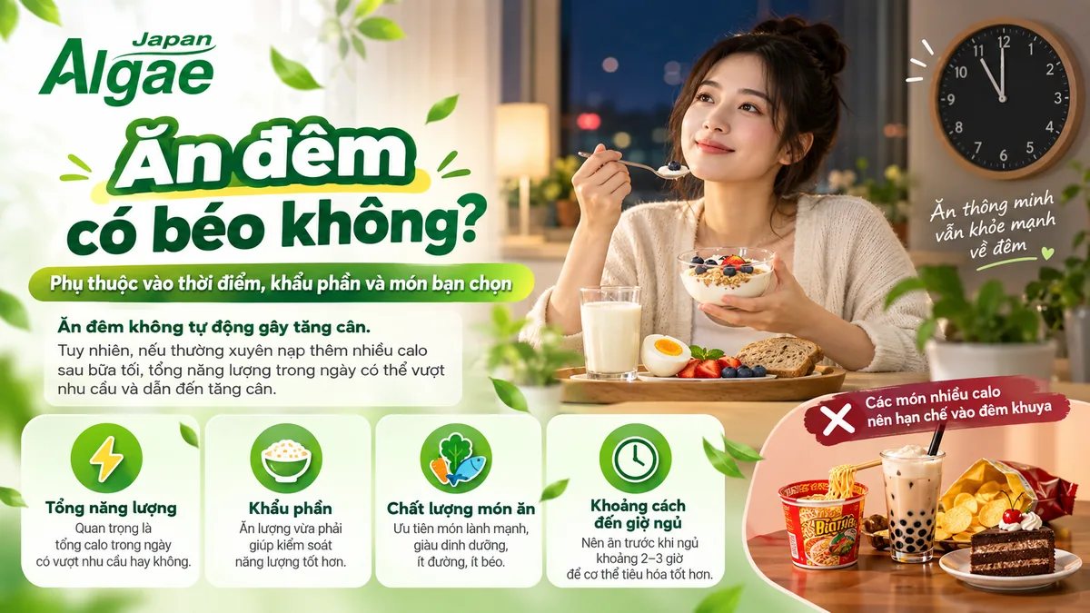 Ăn đêm có béo không phụ thuộc thời điểm khẩu phần và món ăn