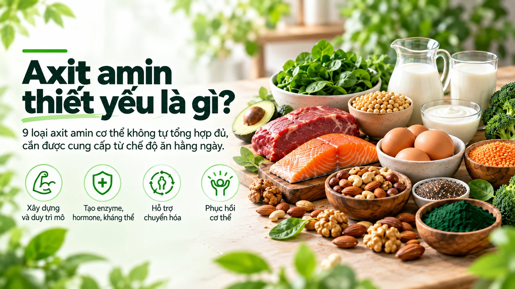 Infographic giải thích axit amin thiết yếu là gì và vai trò với cơ thể
