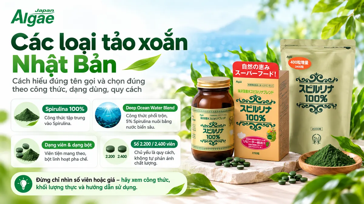 Các loại tảo xoắn Nhật Bản theo công thức dạng dùng và quy cách