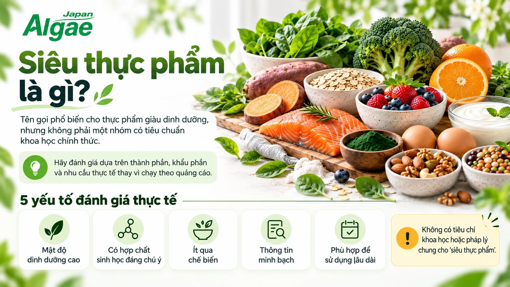 Infographic giải thích siêu thực phẩm và 5 yếu tố đánh giá thực tế