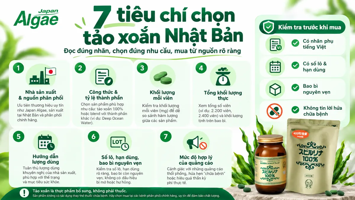 7 tiêu chí chọn tảo xoắn Nhật Bản chính hãng và phù hợp nhu cầu