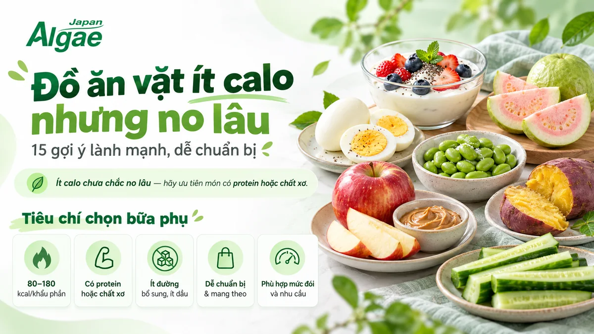 Tiêu chí chọn đồ ăn vặt ít calo gồm khẩu phần phù hợp, protein hoặc chất xơ, ít đường và dễ chuẩn bị