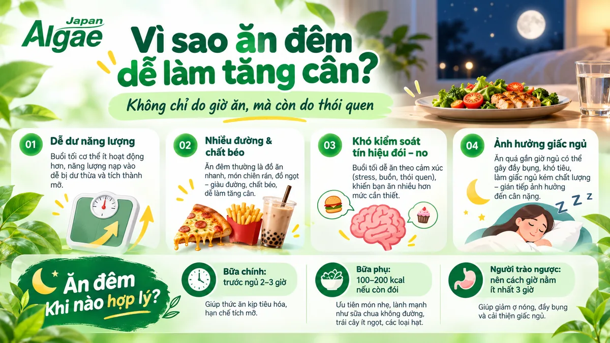 Vì sao ăn đêm dễ làm tăng cân và thời điểm ăn đêm hợp lý